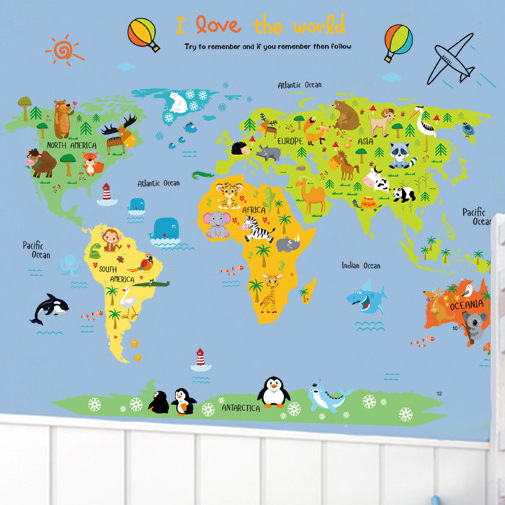 Creative World Map Sticker For Room Wall Kids Bedroom Decorative Decals Removable Children's Living Room Home Decor Wallpaper