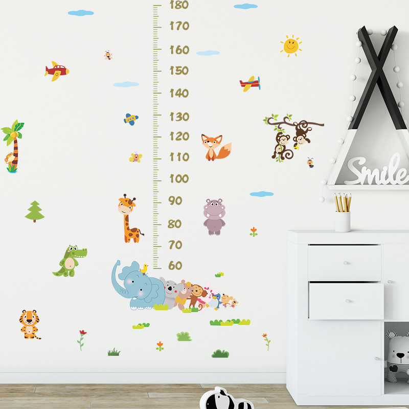 Forest Animals Height Wall Decal Cartoon Jungle Monkey Stickers Kid's Bedroom Wallpaper Self Adhesive Living Room Murals