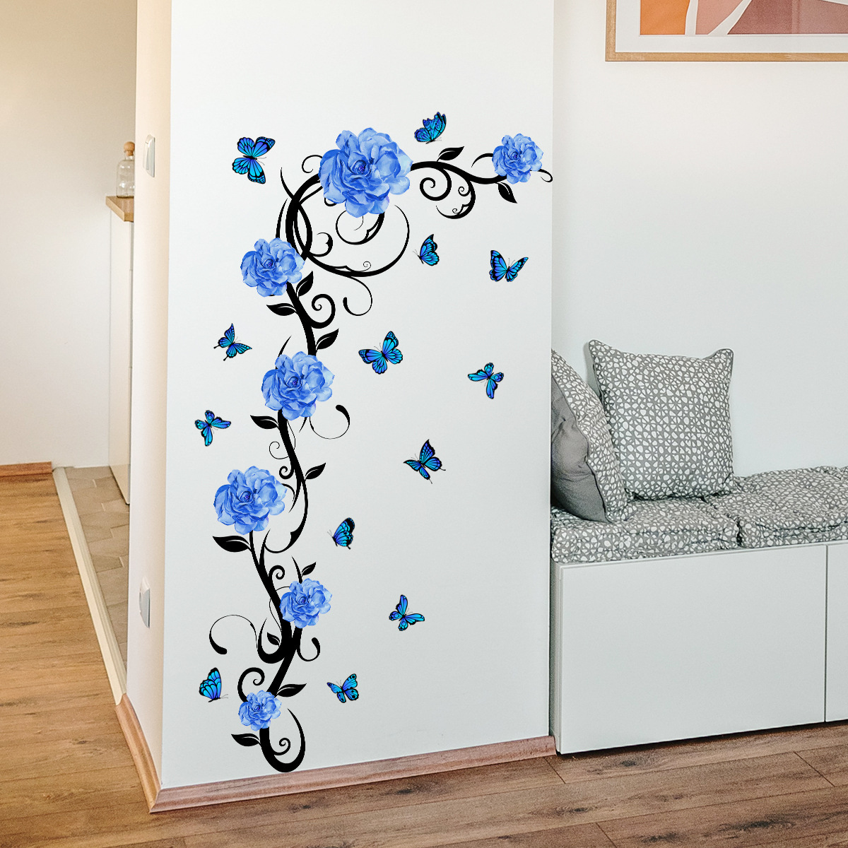 Beautiful rose Blue Fairy Rose Wallpaper Butterfly Living Room Bedroom Decoration Sticker Wallpaper