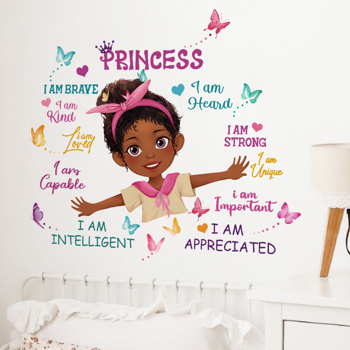 Pink princess inspirational slogan wall stickers living room girl bedroom decoration wallpaper PVC self-adhesive paper