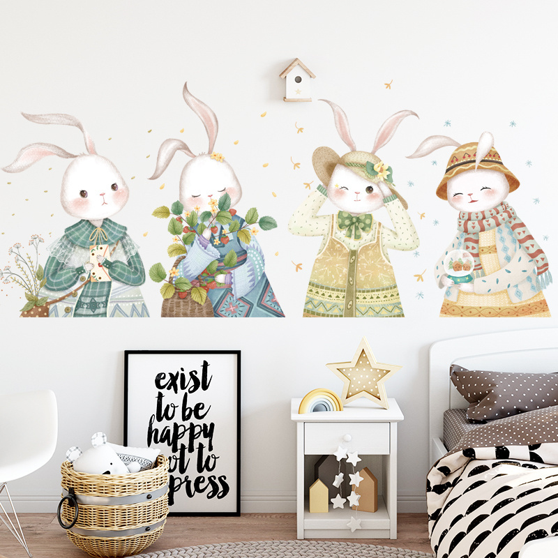 Cartoon Rabbit Wallpaper Cute Home Decoration Bunny Wall Sticker For Kid's Living Room Bedroom TV Background Wall Mural