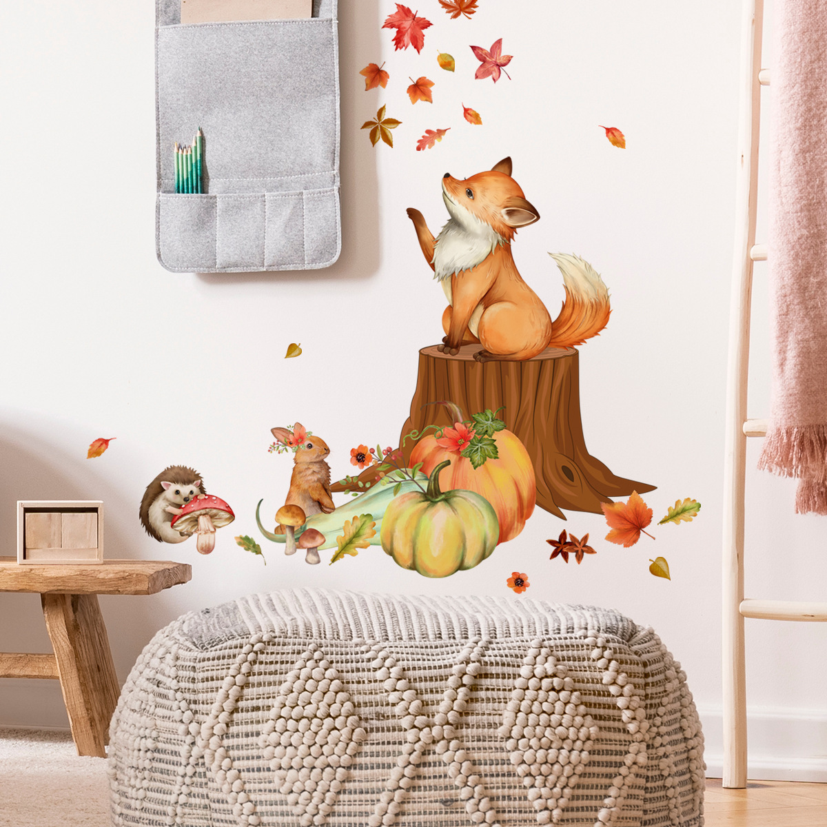 Cartoon Fox Squirrel Wall Sticker Cartoon animal pumpkin Decals Living Room Decorative Wallpaper