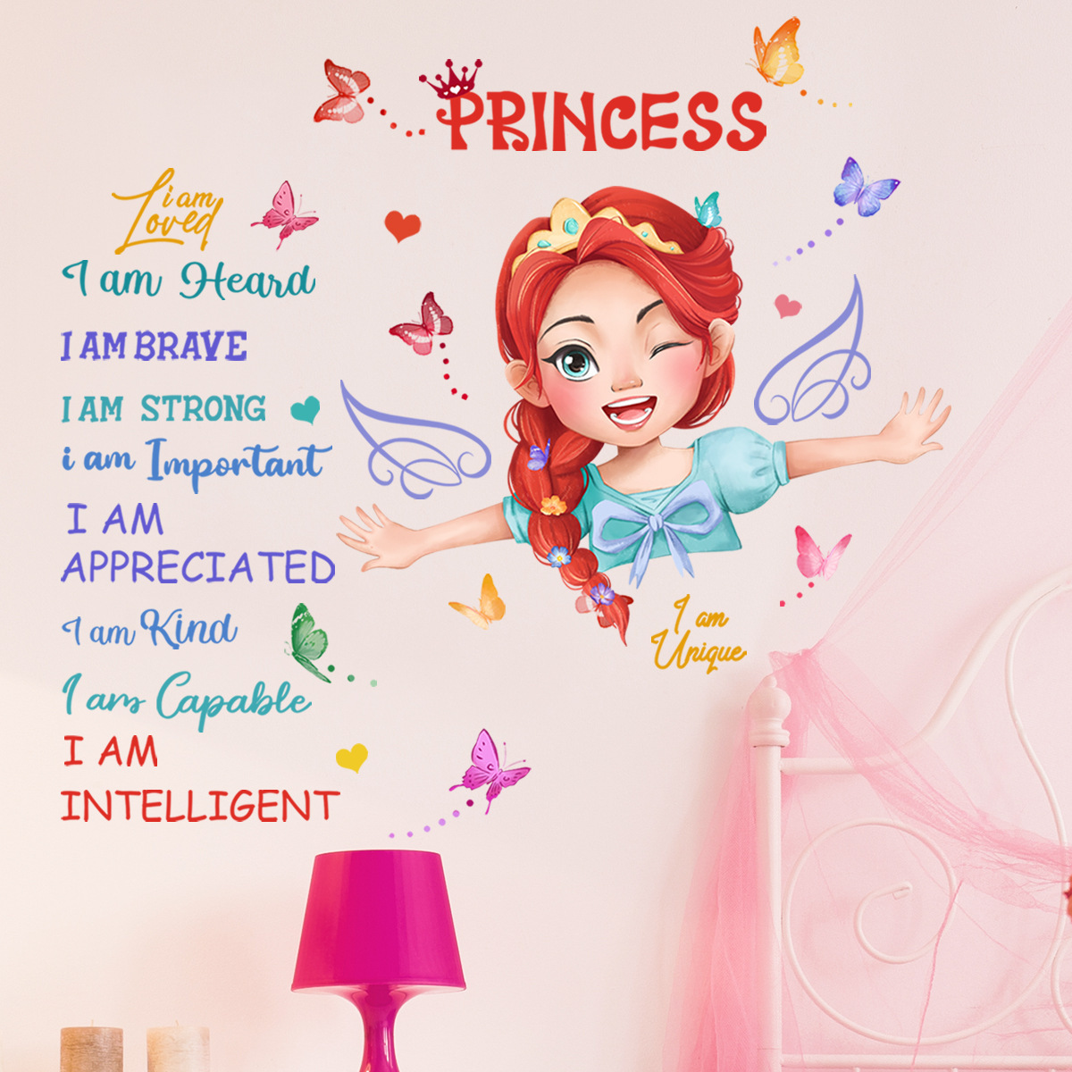 Cartoon Girl Inspirational Text Wall Sticker Wall Decals Waterproofs And Removable Wallpaper