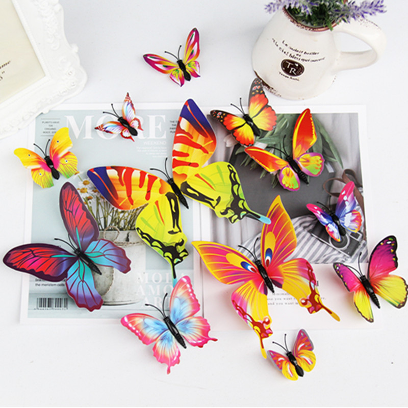 Modern Style 3D Colorful PVC Butterfly Wall Sticker Cute Butterfly Fridge Wall Decal Birthday Party Decor Butterflies 12pcs/set