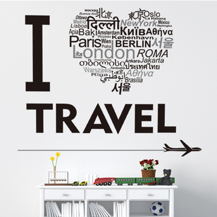 English I Travel Quote Wall Stickers Kid's Living Room Wallpaper Creative Bedroom Love Decals Self Adhesive TV Background Mural