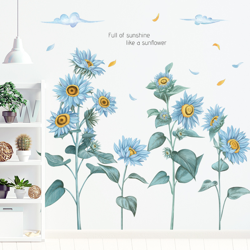 Blue Sunflowers Wall Sticker Full Of Sunshine Like a Sunflower Wallpaper Nordic Style Home Decoration TV Background Wall Mural