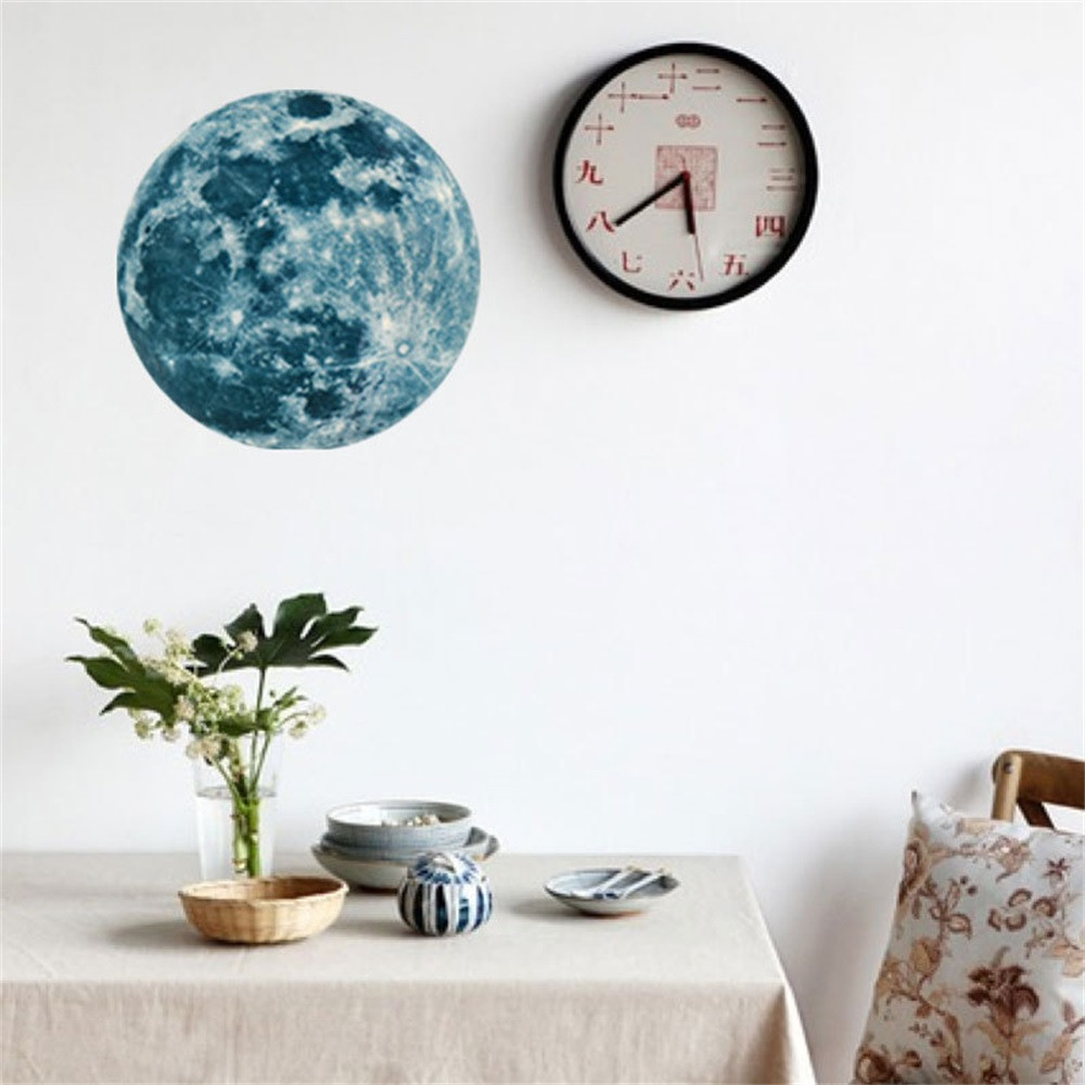 Hot Sale Luminous Moon Wall Sticker Green Moon Glowing In The Dark Wall Mural Home Decor Kid's Living Room Bedroom Wallpaper