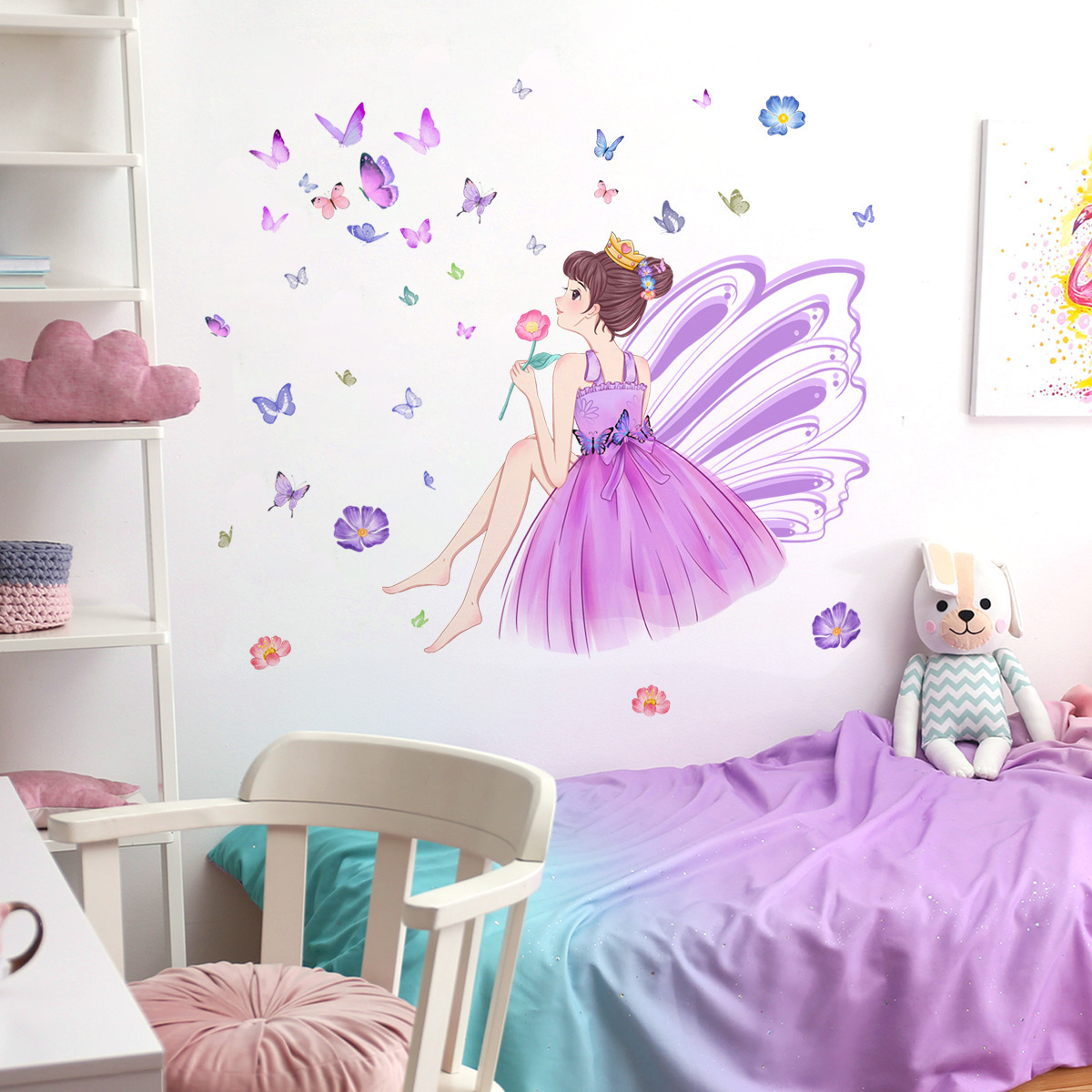 Butterfly Princess Wall Sticker Kids Room Decals Waterproofs And Removable Wallpaper Self-adhesive Home Decor