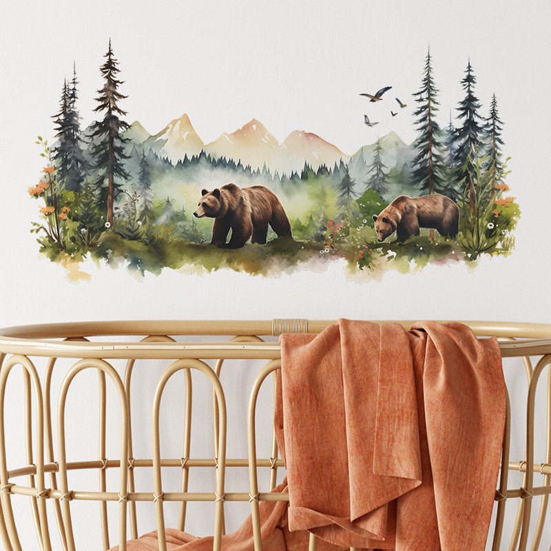 Cartoon animal brown bear Wall Sticker Dream Forest Decals Living Room Decorative Wallpaper