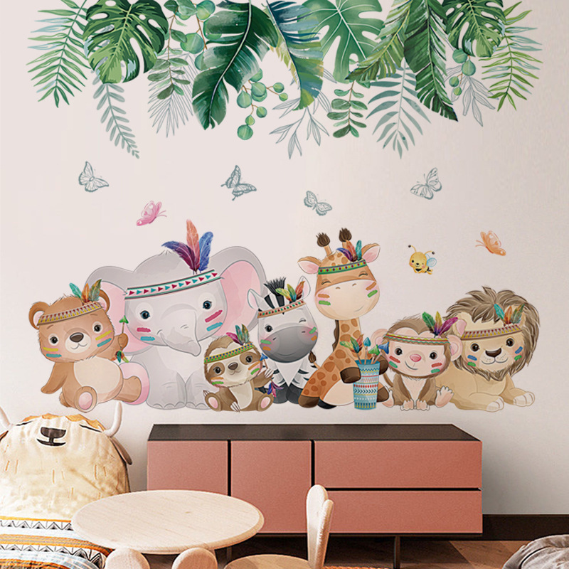 Forest Party Wall Sticker Cartoon Forest Animals Decals  Living Room Decorative Wallpaper