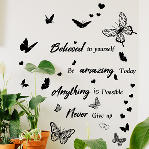 Minimalist Style Butterfly Wall Sticker Motivational English slogans Decals Living Room Decorative Wallpaper