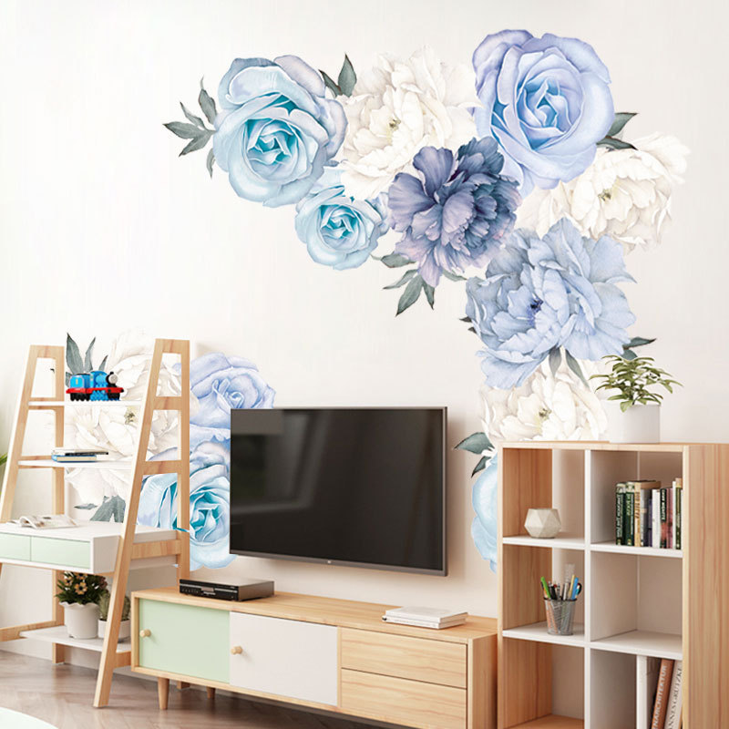 News Blue And White Flower Wallpaper For Women Living Room Wall Decal Home Decoration Chinese Peony Stickers TV Blackboard