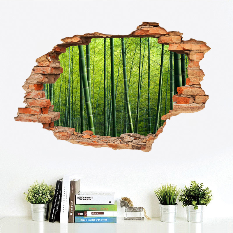 3D Bamboo Forest Broken Wall Sticker Home Decoration For Living Room Bedroom Wall Mural TV Sofa Background Plants Wallpaper