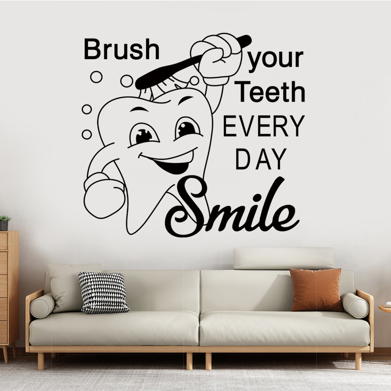 Brush Your Teeth Cartoon Sticker Bathroom Wallpaper Creative Living Room Decorative Decal Self Adhesive TV Background Murals