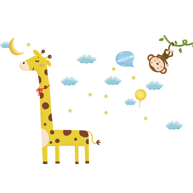 Giraffe Monkey Stickers Clouds Stars Wall Sticker Home Decor Wallpaper For Living Room Bedroom Sofa Background Decor Wall Decal