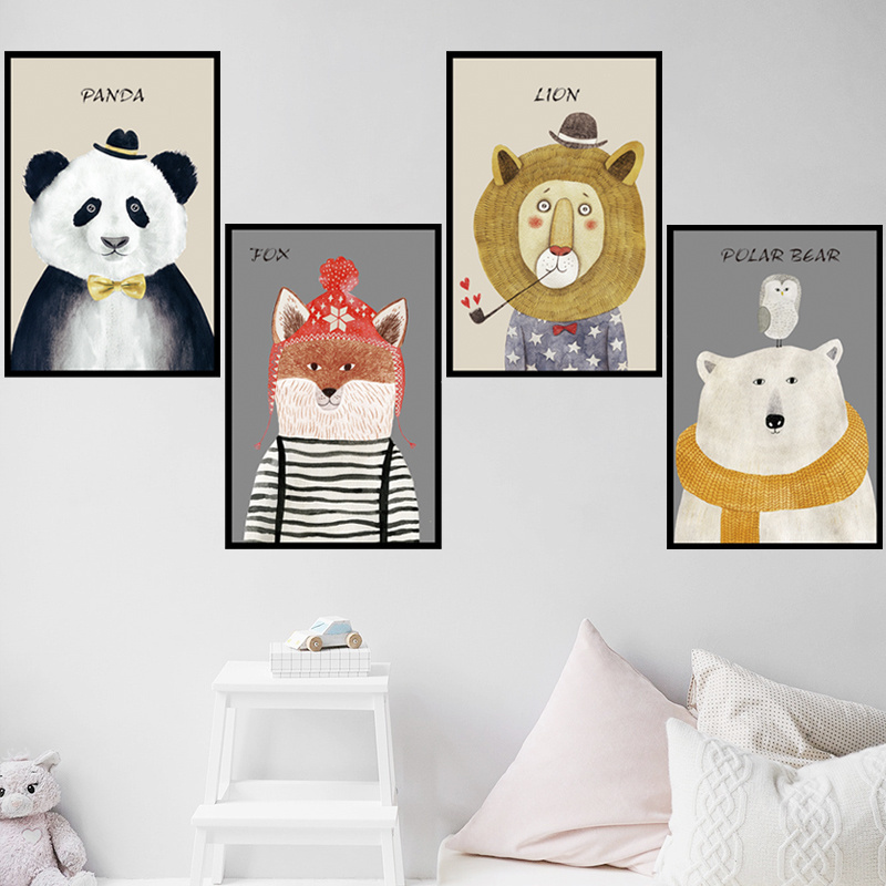 Cartoon Animal Wallpaper Frame Panda Fox Lion Bear Removable Wall Sticker For Kindergarten Children's Room Wall Decal