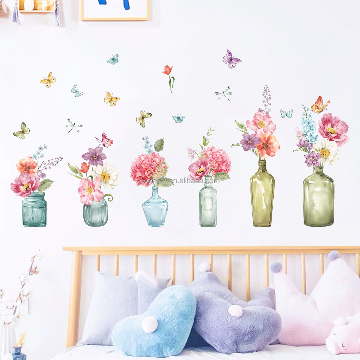 ins Plants Flower vase Butterfly wall stickers bedroom living room decoration wallpaper Self-adhesive wall stickers