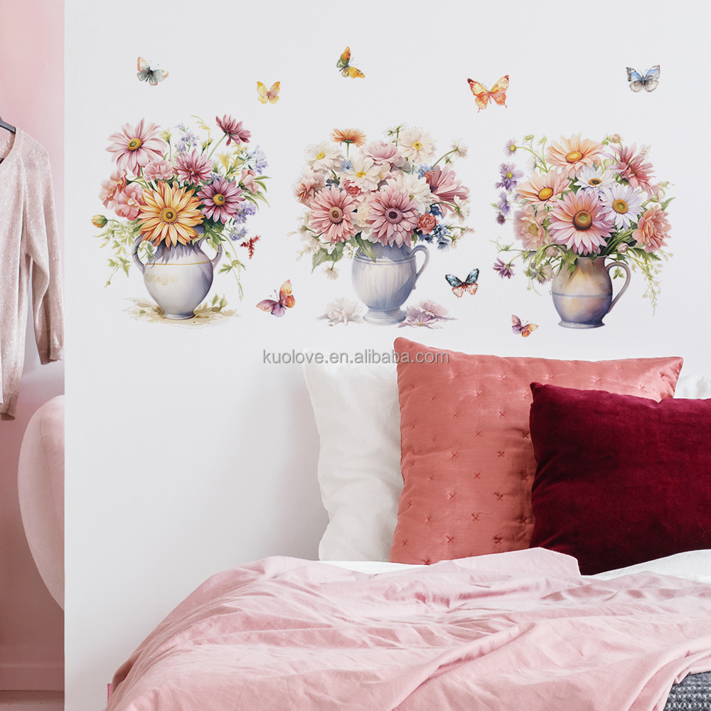 Beautiful little Daisy vase Butterfly wall stickers Bedroom living room decorative wall stickers self-adhesive wallpaper