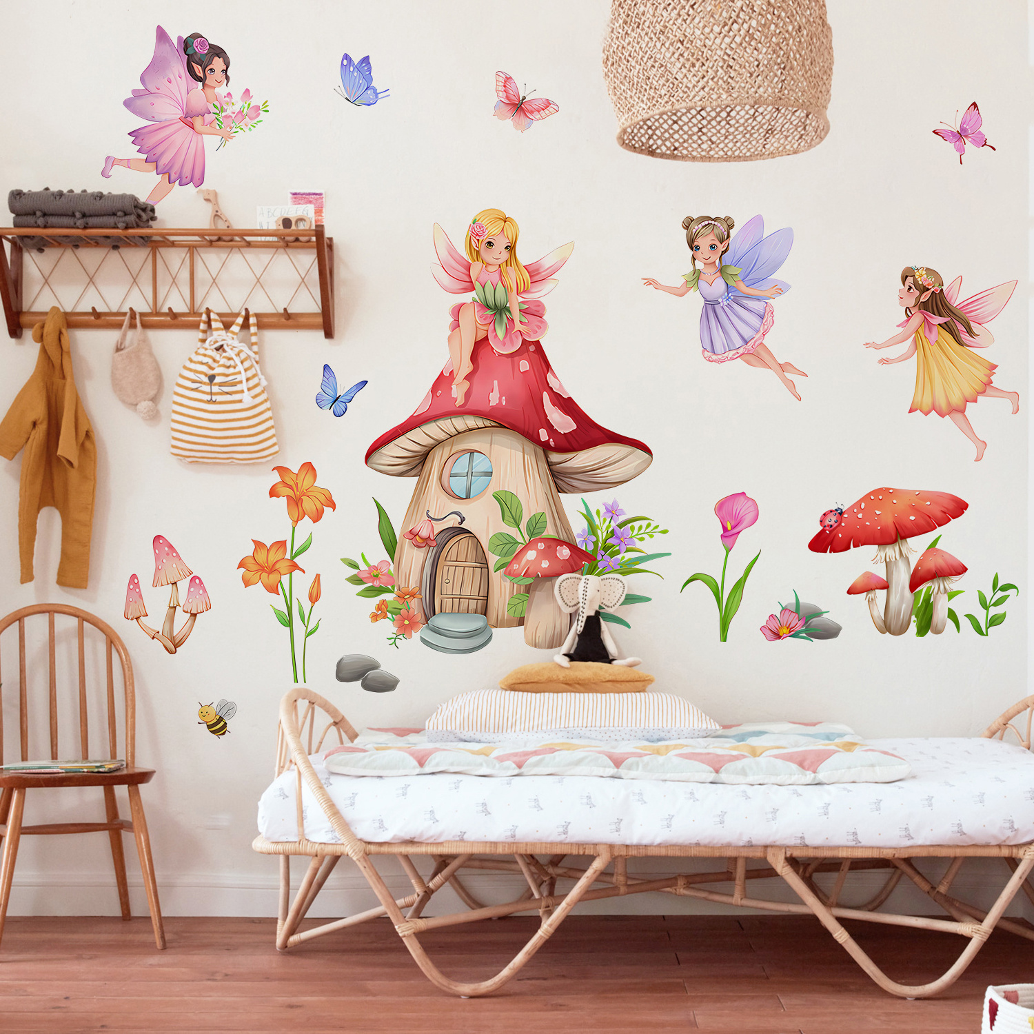 Cartoon mushroom house fairy flower wall stickers Children's bedroom living room decoration wallpaper self-adhesive stickers