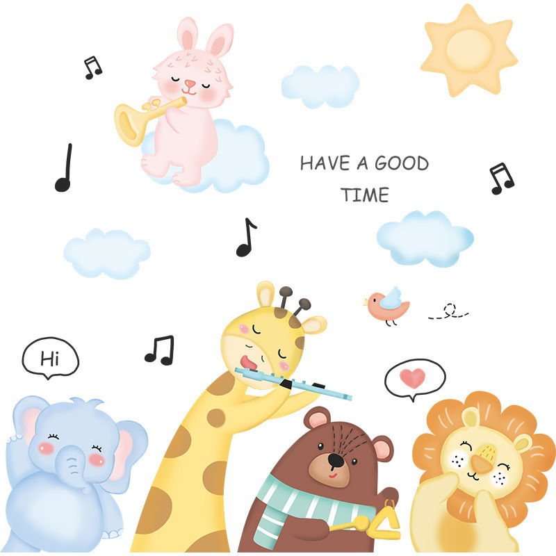 Cartoon Animal Combination Wall Sticker Animal group music performance Decals  Living Room Decorative Wallpaper