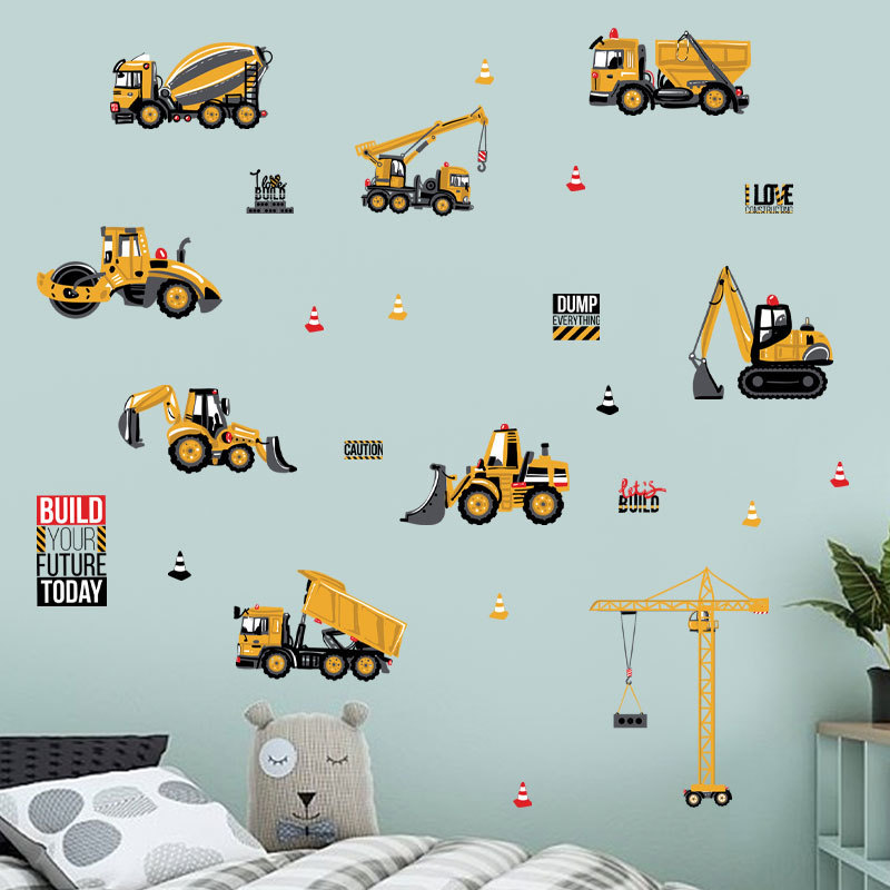 News Yellow Truck Tractor Cartoon Wallpaper Creative Kid's Bedroom Decorative Decal Self Adhesive Children's Bedroom Wall Murals