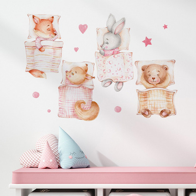 Cartoon animal Bear bunny goodnight wall stickers Children's bedroom living room decorative wall sticker self-adhesive wallpaper