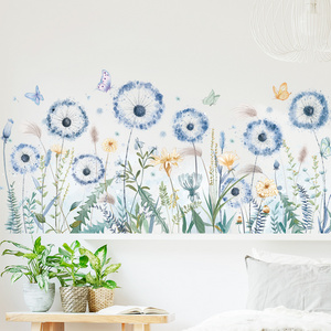 Beautiful Blue Dandelion Stickers Colored Butterflies Wallpaper For Bedroom Self Adhesive TV Background Decorative Wall Decals