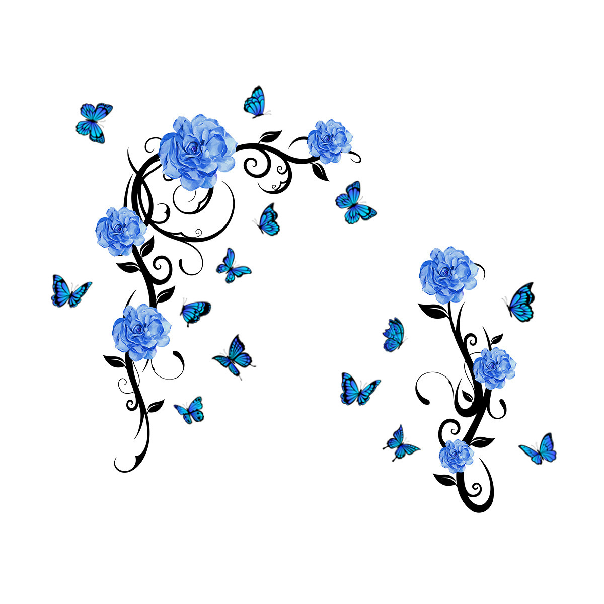 Beautiful rose Blue Fairy Rose Wallpaper Butterfly Living Room Bedroom Decoration Sticker Wallpaper