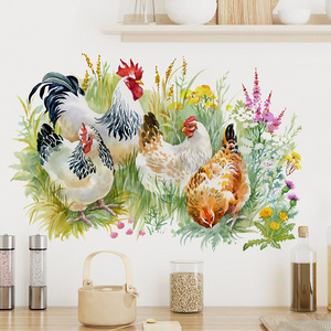 Chinese style chicken flock Wall Sticker Pastoral Grass Chicken Decals  Living Room Decorative Wallpaper