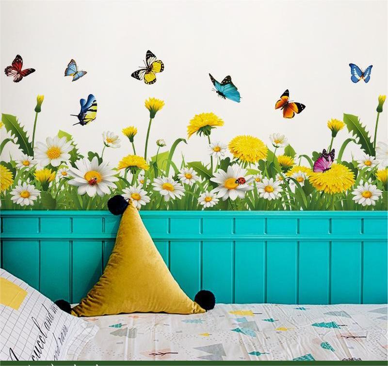 Flowers and grass Wall Sticker Concealer and avoiding ugly wall corner line Decals  Living Room Decorative Wallpaper