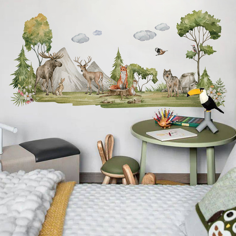 Aerial forest Wall Sticker Forest animal elk Decals  Living Room Decorative Wallpaper