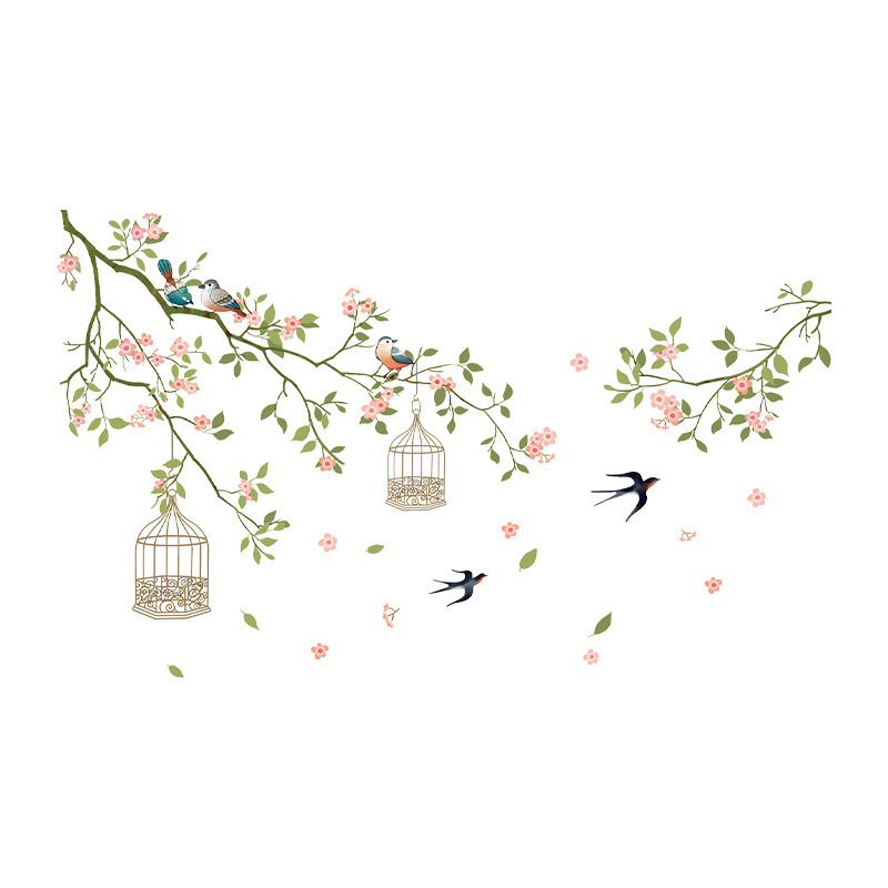 Birds singing and flowers falling Wall Sticker Fresh drifting branches birds singing Decals  Living Room Dec