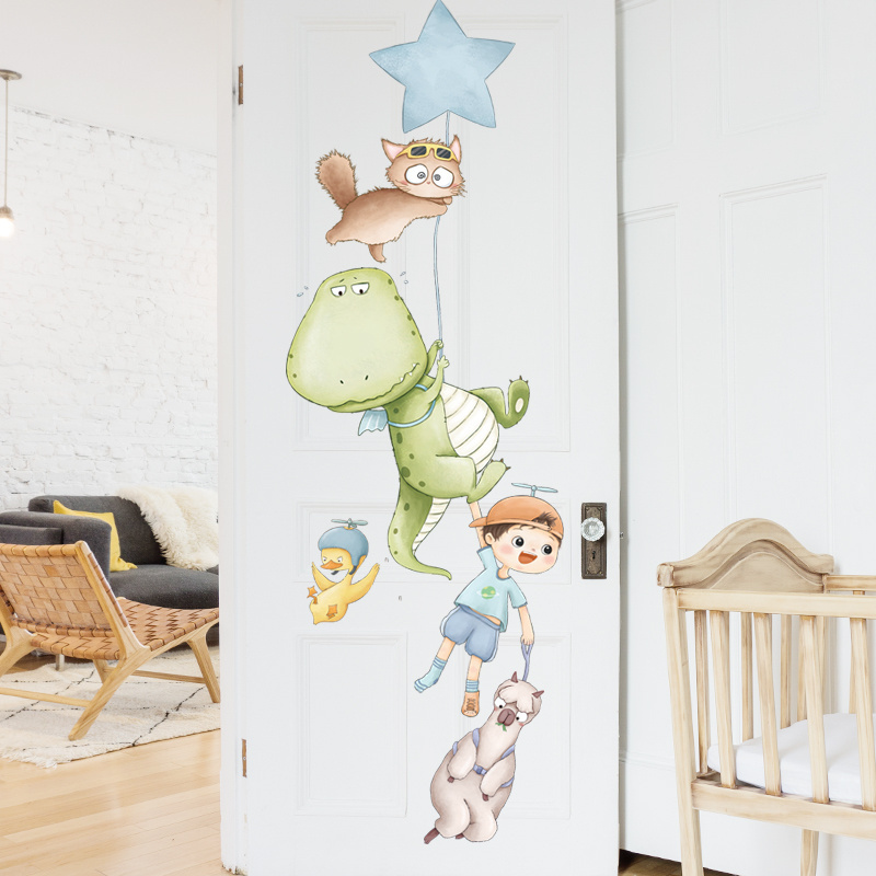 Dinosaur Cartoon Stickers Creative Little Boy Moon Stars Wallpaper For Bedroom Self Adhesive Kid's Living Room Decorative Decal