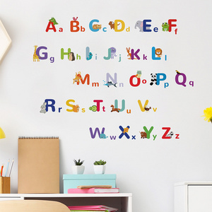 Cartoon animals Wall Sticker 26 large and small English letters Decals Living Room Decorative Wallpaper