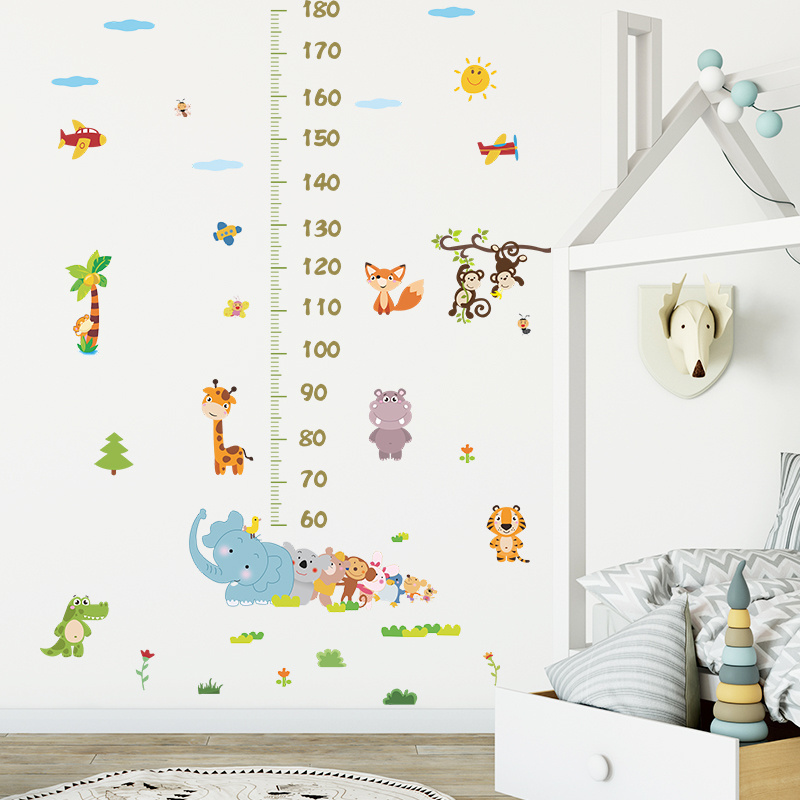 Forest Animals Height Wall Decal Cartoon Jungle Monkey Stickers Kid's Bedroom Wallpaper Self Adhesive Living Room Murals