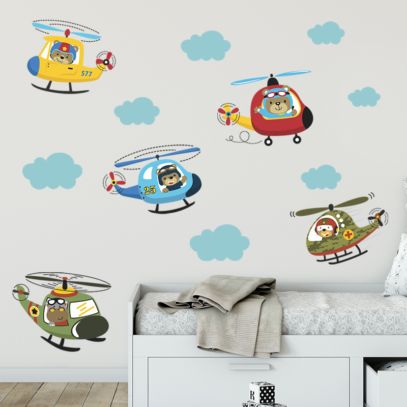 Cartoon Air Plane Hot Air Balloons Wallpaper Creative Bay's Bedroom Wall Decal Kid's Living Room Decorative Stickers Home Decor