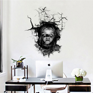 Scary Girl Ghost Head And Face Broken Wall Mural Home Decoration Wall Sticker For Living Room Background Halloween Decals