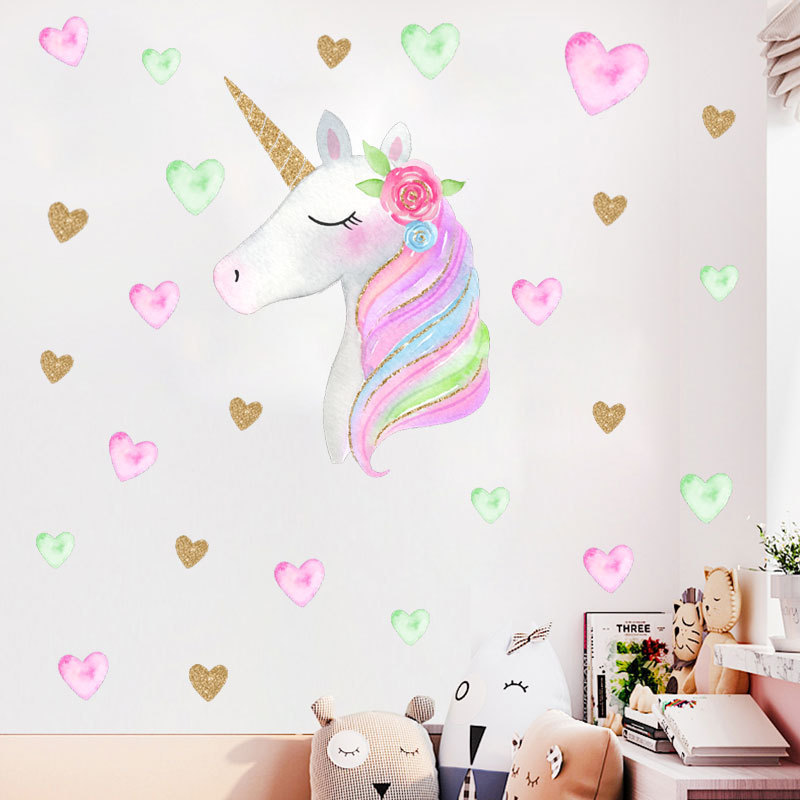 Cartoon stars Unicorn wall stickers Children's bedroom living room decoration wallpaper can be removed self-adhesive stickers