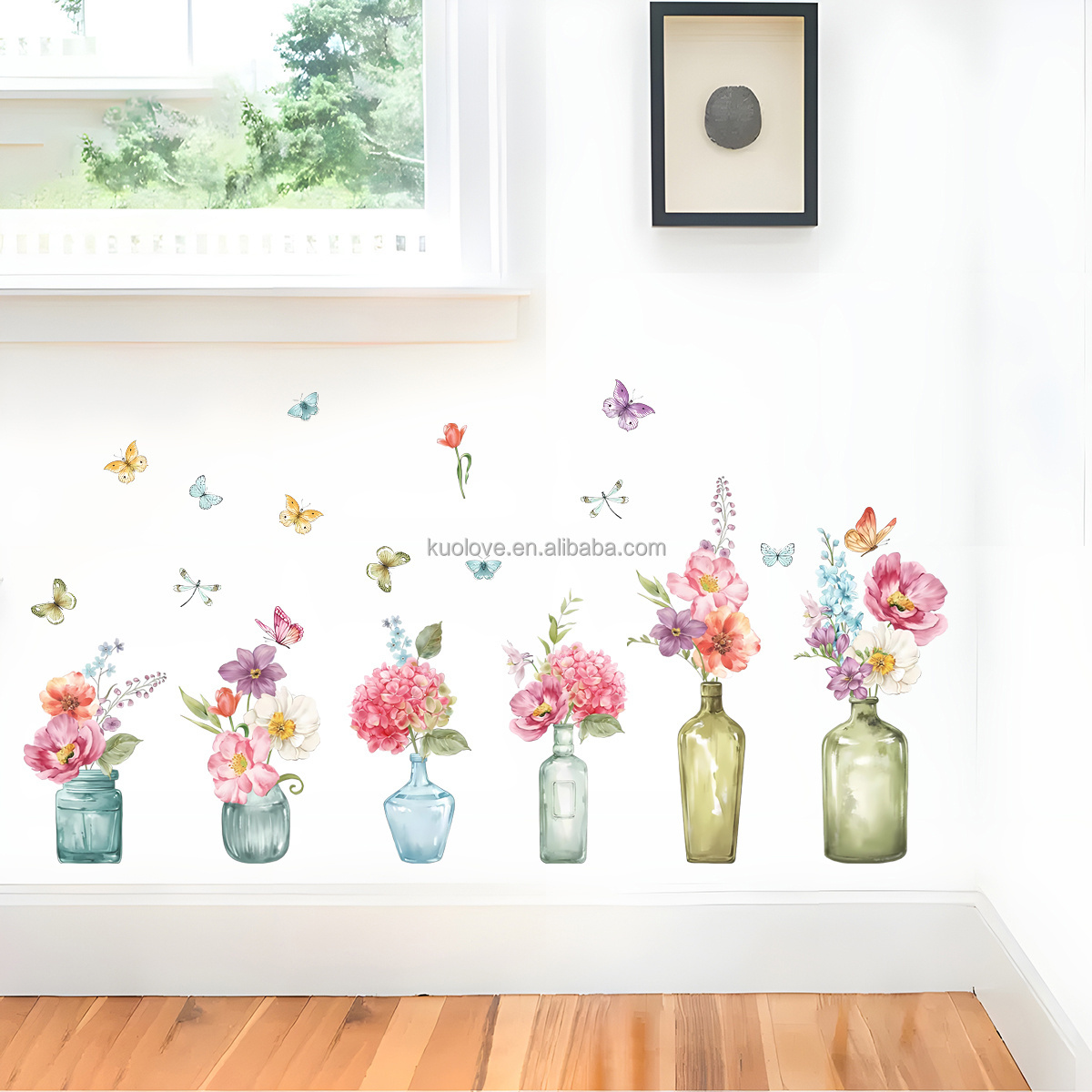 ins Plants Flower vase Butterfly wall stickers bedroom living room decoration wallpaper Self-adhesive wall stickers