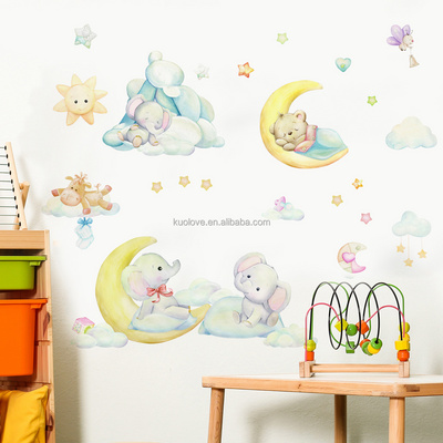 Cartoon animal like bear hot air balloon wall stickers Children's bedroom classroom decoration stickers self-adhesive wallpaper