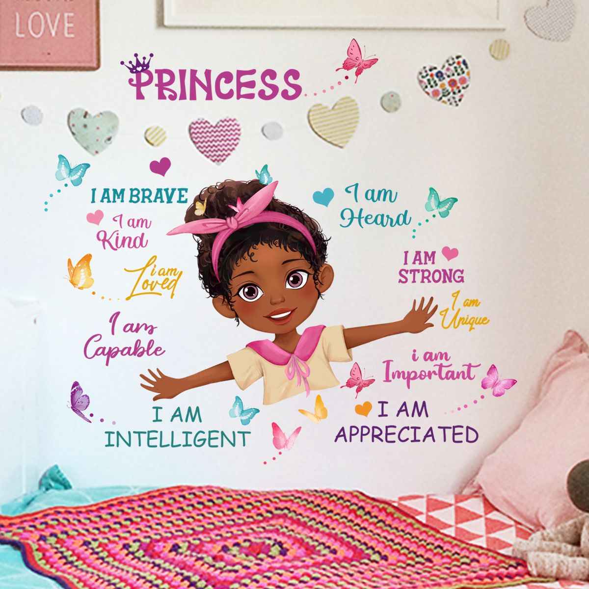 Cartoon Black Girl Inspirational Text Wall Sticker Wall Decals Waterproofs And Removable Wallpaper