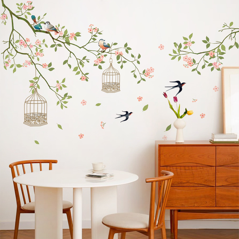 Birds singing and flowers falling Wall Sticker Fresh drifting branches birds singing Decals  Living Room Dec