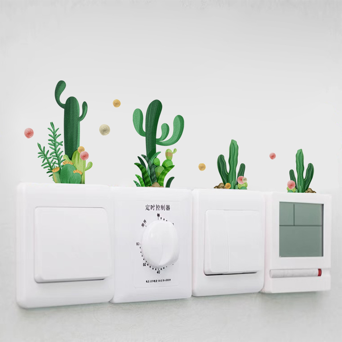 Flower Cactus Wallpaper Switch Sticker Self-adhesive And Removable Wallpaper Living Room Decals