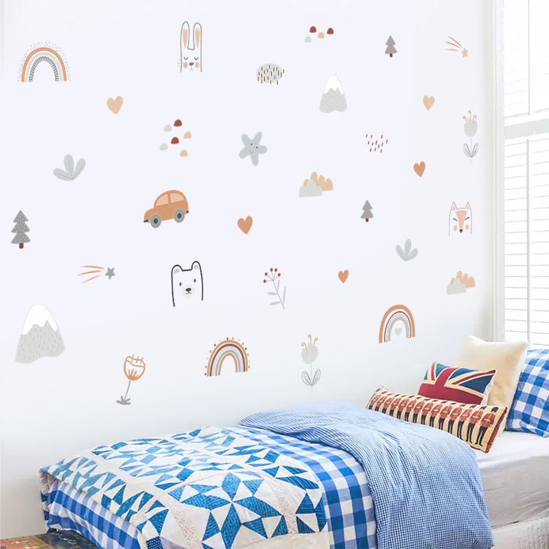 Cartoon Animals Stickers Rainbow Stars Decals Creative Kid's Bedroom Wallpaper Self Adhesive Living Room Decorative Murals