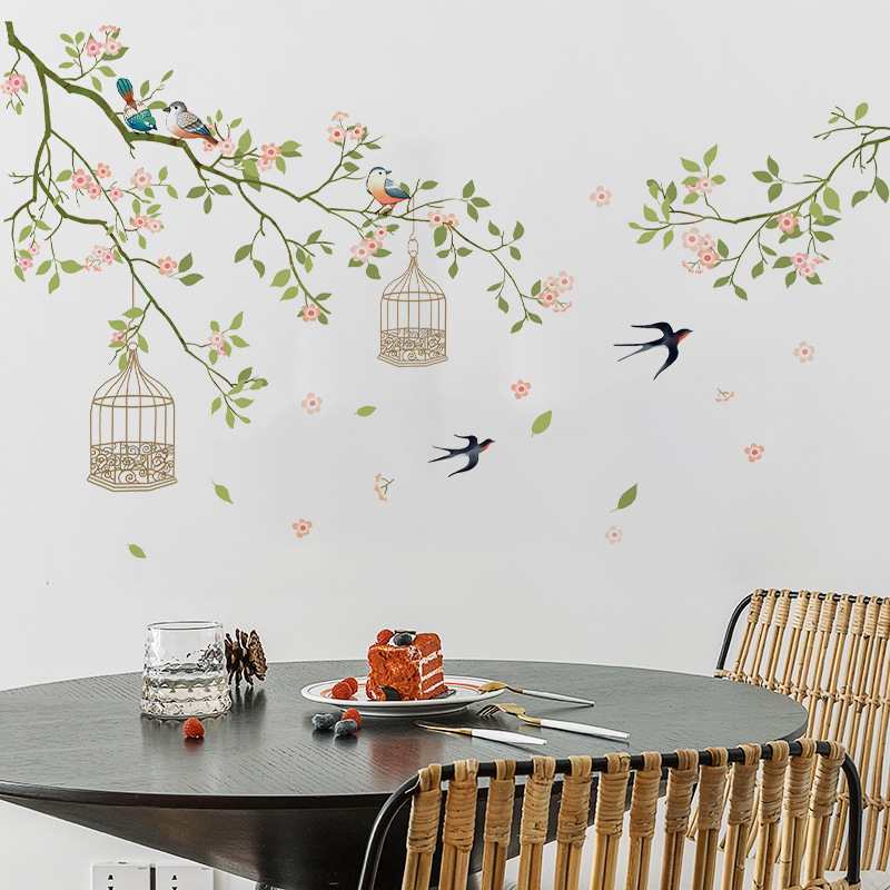 Birds singing and flowers falling Wall Sticker Fresh drifting branches birds singing Decals  Living Room Dec