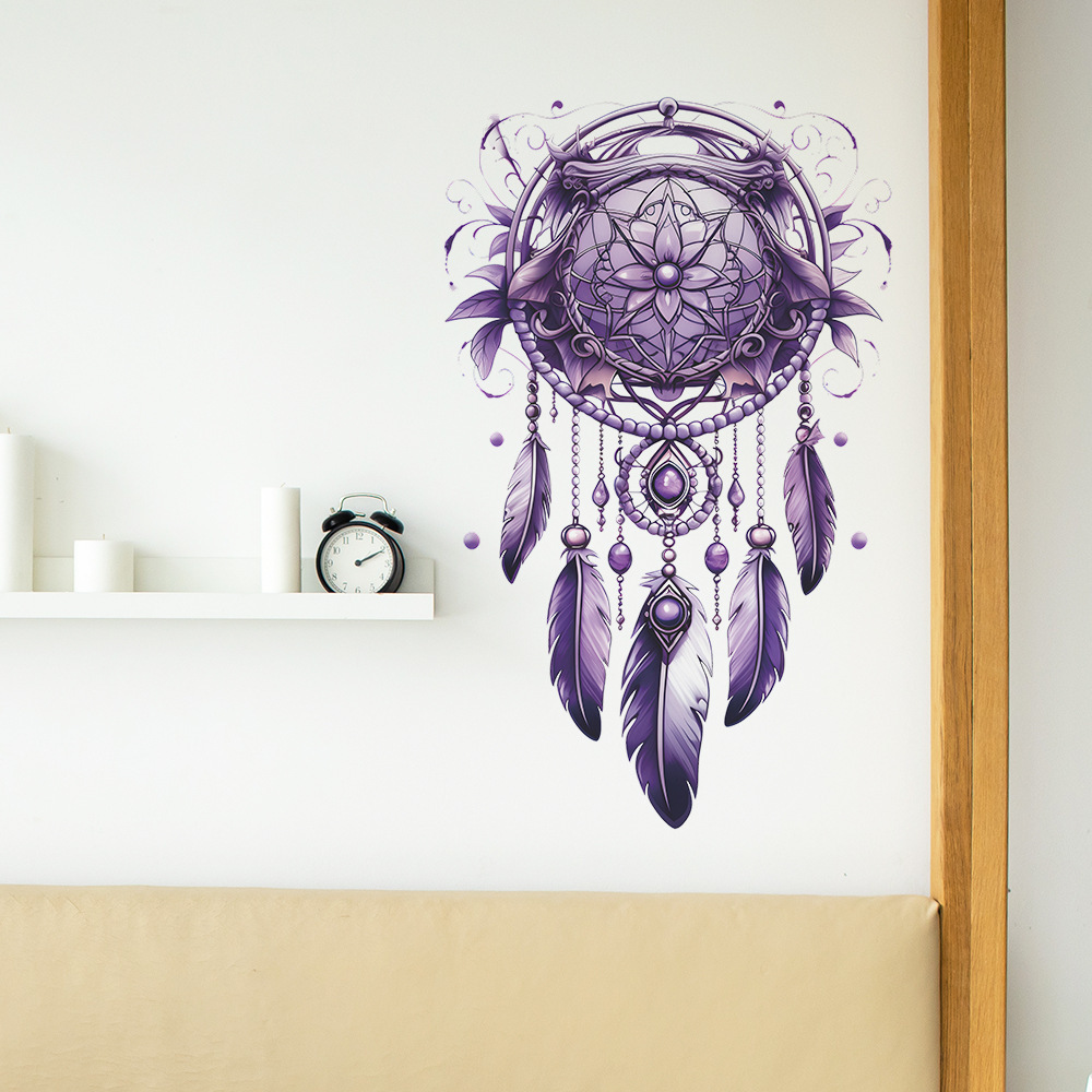 Purple dreamcatcher feather star chandelier wall sticker living room bedroom decoration wallpaper self-adhesive stickers