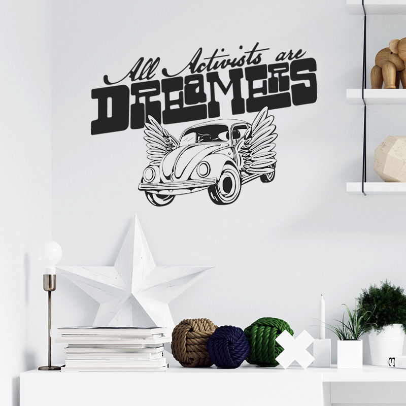 Cartoon Car Wing Wall Sticker Self Adhesive English Quote Decals Creative Kid's Living Room Decorative Wallpaper