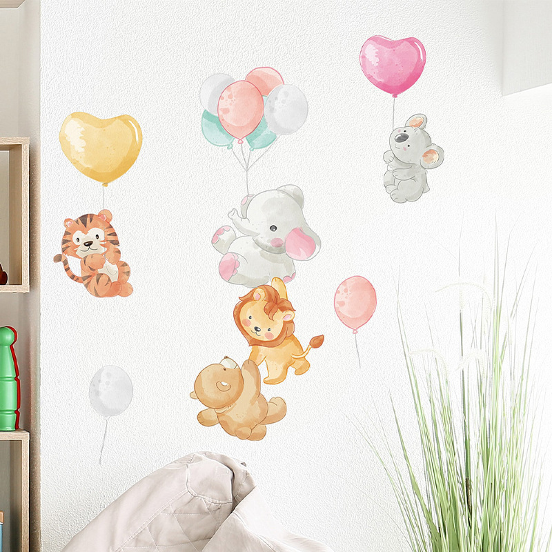 Cute animal combination balloon PVC wall stickers Baby bedroom living room decoration self-adhesive stickers wallpaper