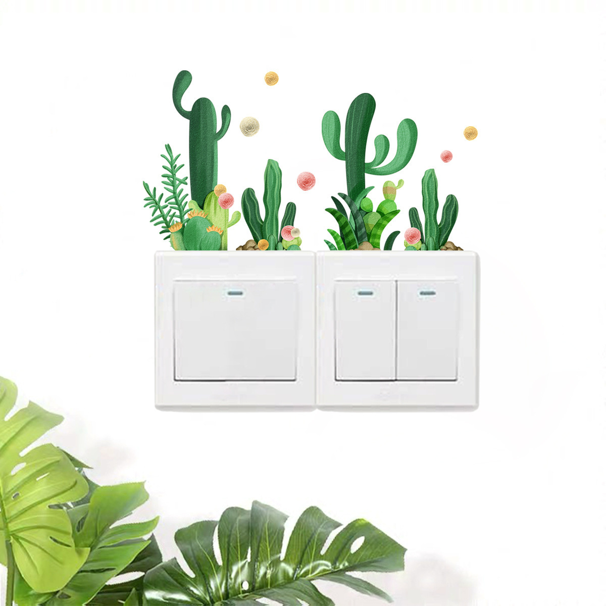 Flower Cactus Wallpaper Switch Sticker Self-adhesive And Removable Wallpaper Living Room Decals