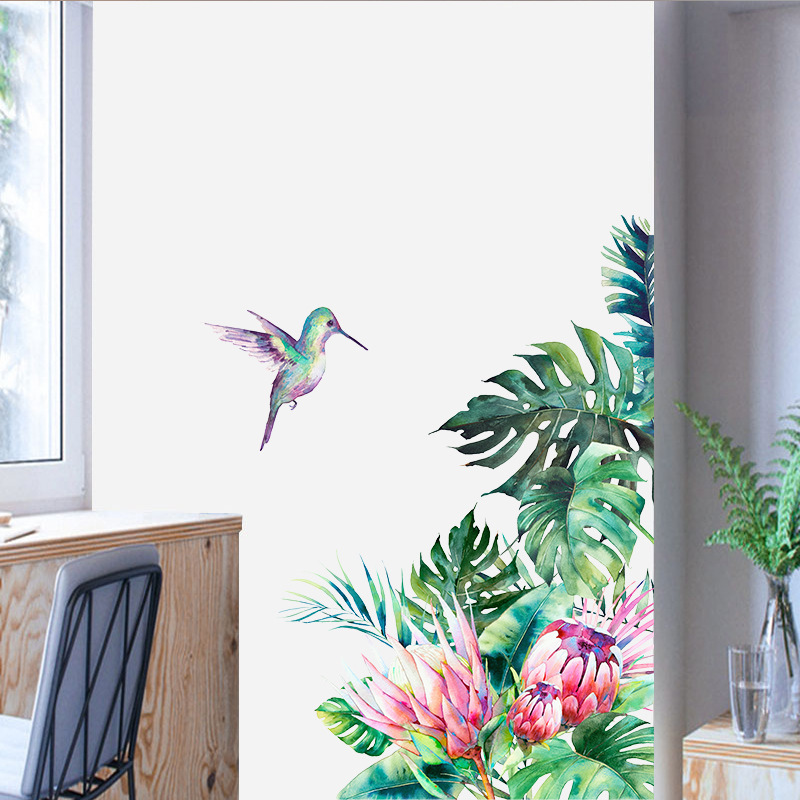 Tropical vegetation bird Wall Sticker Tropical Jungle Plants Decals Living Room Decorative Wallpaper